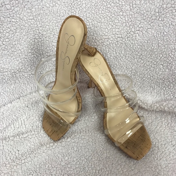 Jessica Simpson cork heels mules transparent upper - Picture 12 of 15